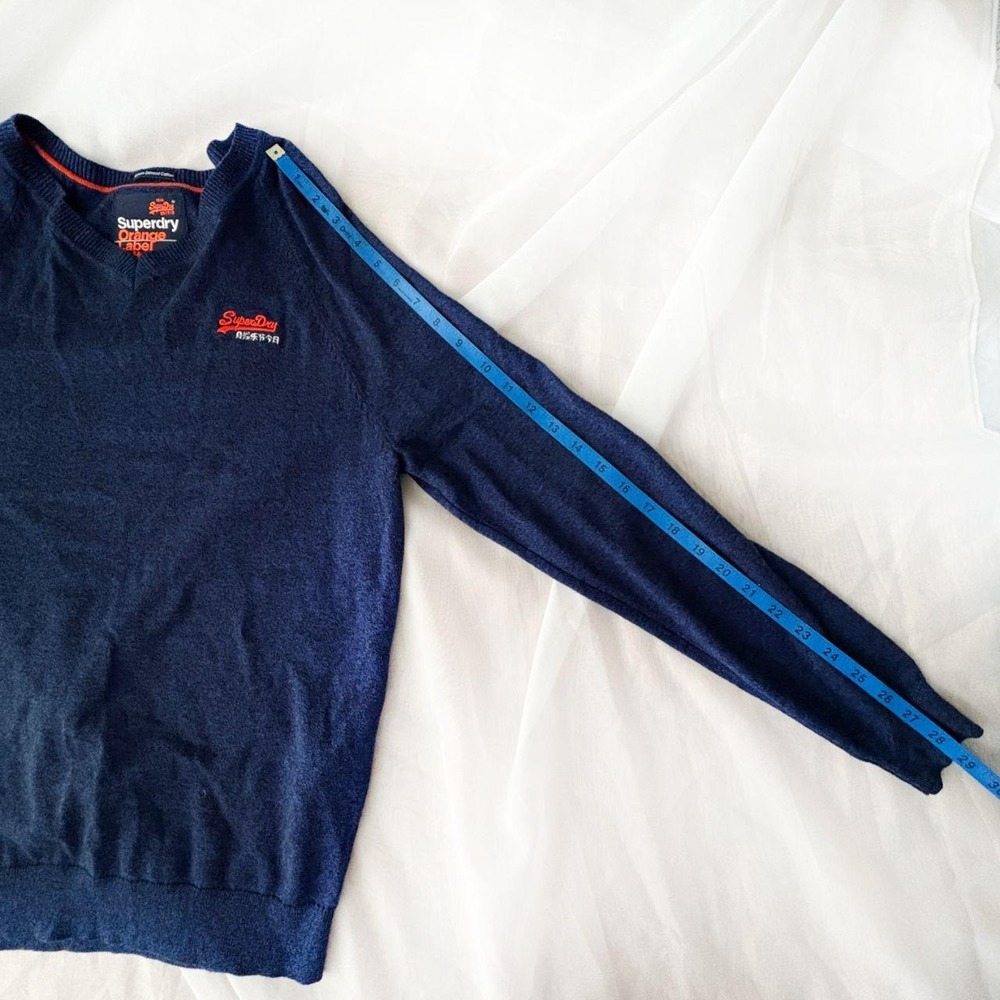 Superdry Orange Label Mens M Navy Marl V-Neck Sweater Combed Cotton - Picture 4 of 6